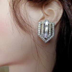 Vintage Art Deco Revival rhinestone clip earrings